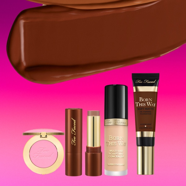 makeup products and pink hearts